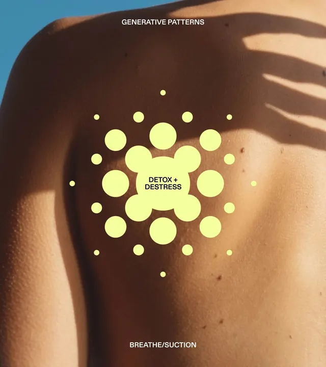 Neon-yellow circular dots pattern on warm skin tone, minimal, organic, earthy