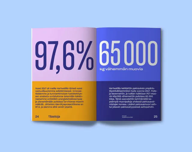Two-page data-heavy brochure with stat blocks and color zones, minimal, corporate-clean, light