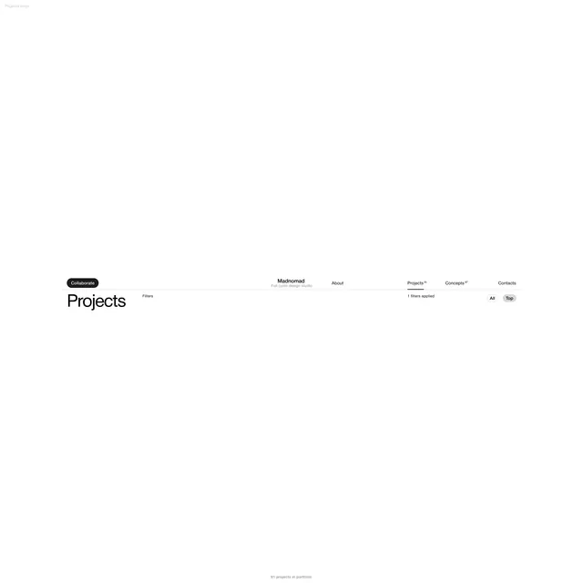 Madonomad portfolio index page, minimal, swiss, light
