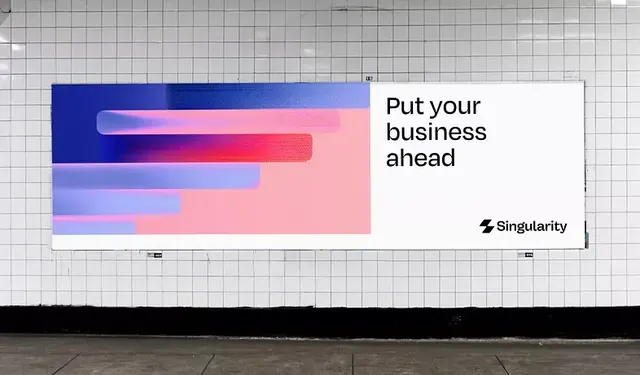 Singularity gradient billboard Put your business ahead, minimal, gradient-heavy, light