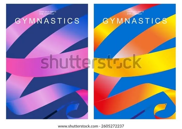 Dual-palette gymnastics poster, gradient-heavy, playful, vibrant