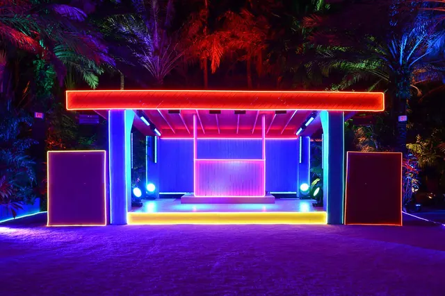 Neon Stage Environment, dark-mode, 3d-render, vibrant