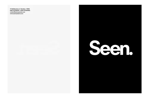 Seen. Wordmark Identity, minimal, swiss, monochrome