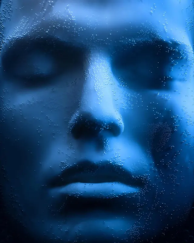 Blue Textured Portrait, monochrome, abstract, cool