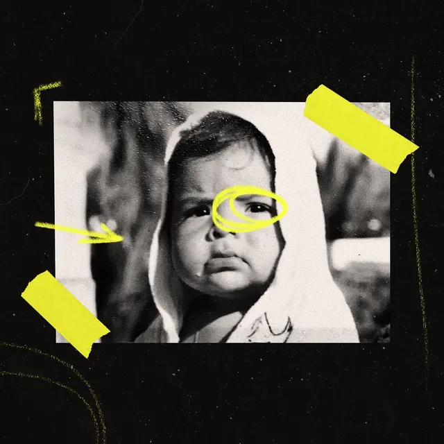 Collage Portrait with Yellow Accents, brutalist, retro, monochrome