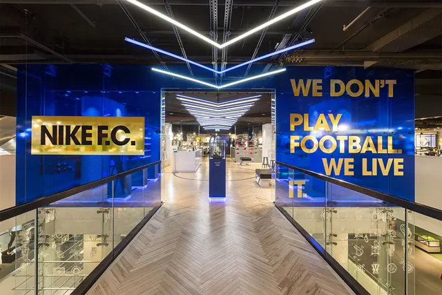Nike Store Interior Branding, corporate-clean, minimal, high-contrast