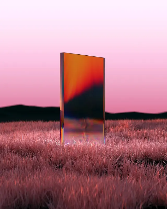Abstract Landscape with Floating Portal, abstract, gradient-heavy, vibrant