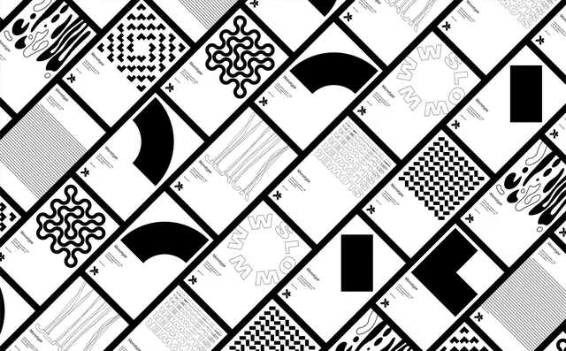 Monotype graphic pattern explorations in black and white, minimal, geometric, light