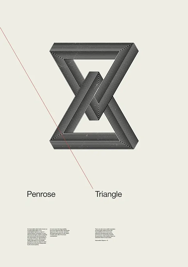 Penrose Triangle Identity, minimal, geometric, monochrome