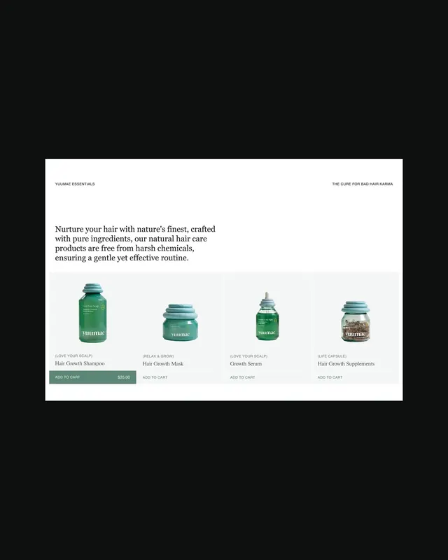 Natural hair-care product grid on white, minimal, light-mode, light
