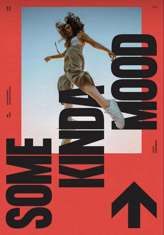 Editorial poster with oversized layered type, editorial, maximalist, high-contrast