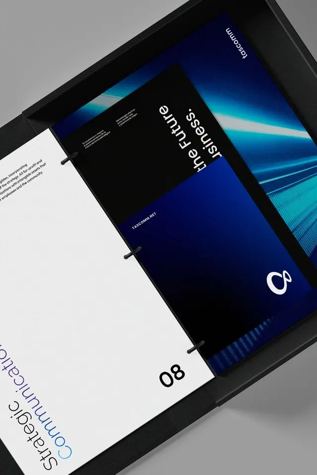 Tech report cover with diagonal light-beam accent, corporate-clean, minimal, dark