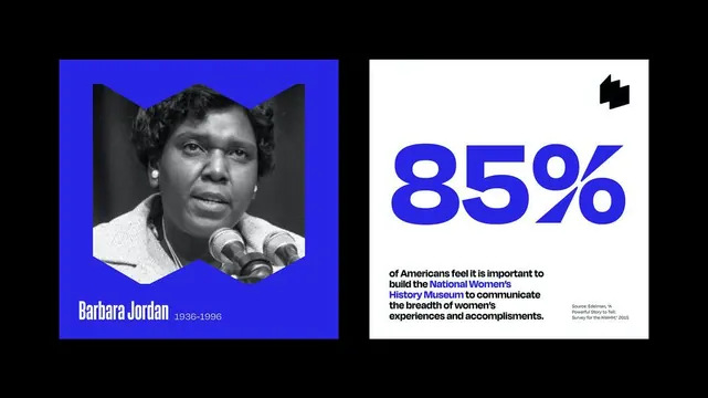 Portrait and statistic split-screen infographic, minimal, data-dense, cool