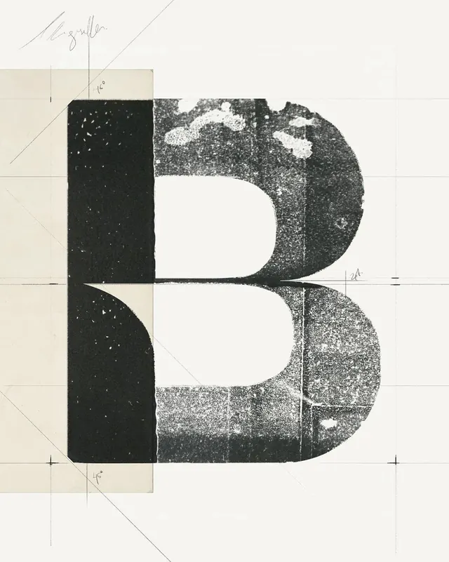 Abstract B Letterform Study, brutalist, monochrome, monochrome