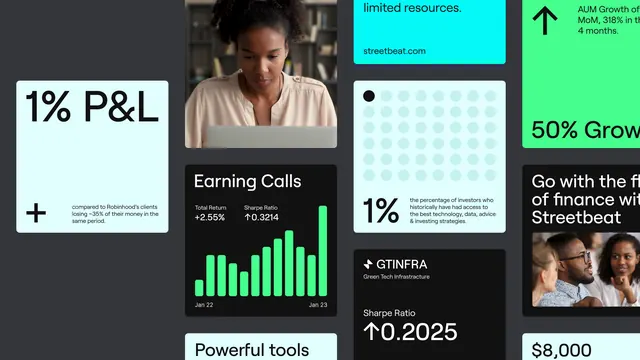 Financial metrics dashboard with neon data visualization, corporate-clean, minimal, dark