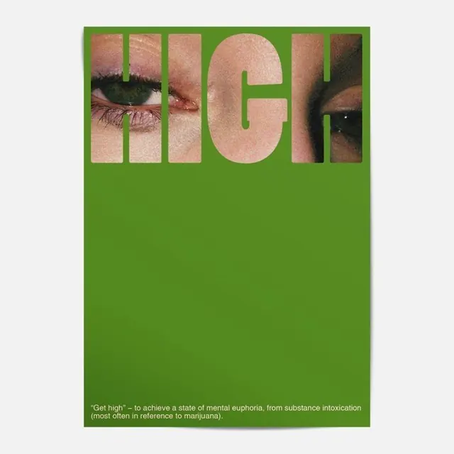 High typography poster with figure cutout, geometric, editorial, vibrant
