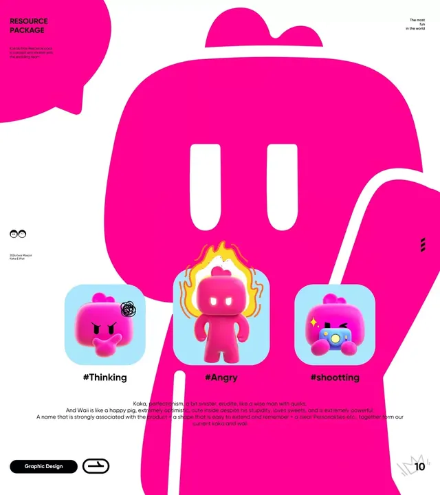Kaka and Waii mascot character system, playful, 3d-render, neon