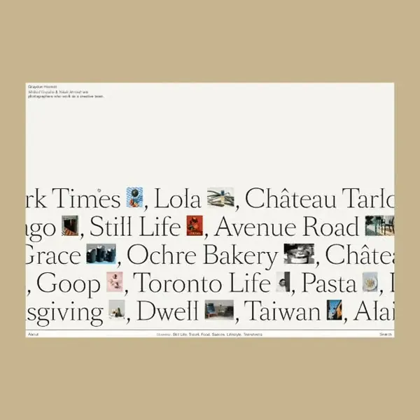 Type specimen publication index, minimal, editorial, light
