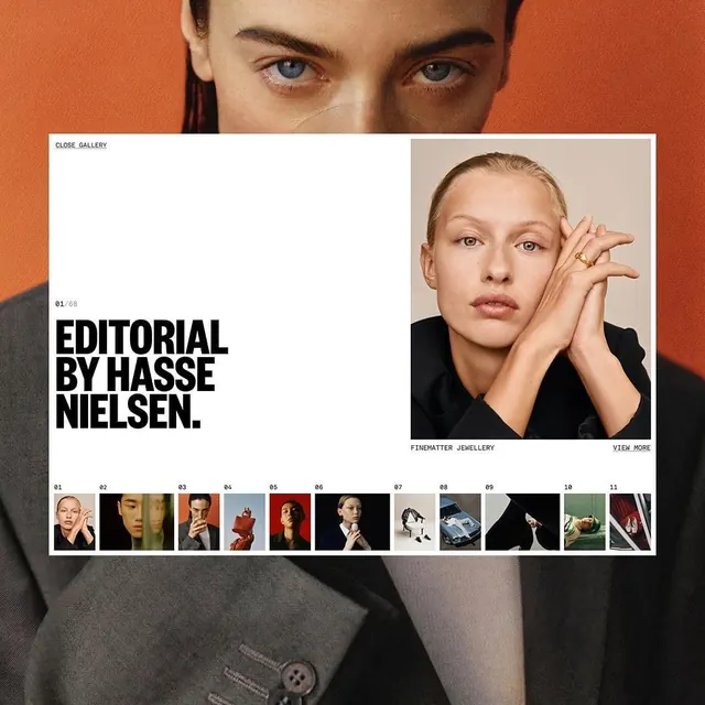 Editorial layout with bold orange backdrop and photo grid, editorial, photographic, vibrant