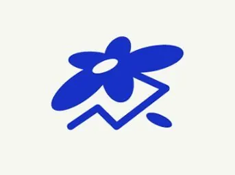 Blue flower with growth arrow icon, minimal, flat, cool