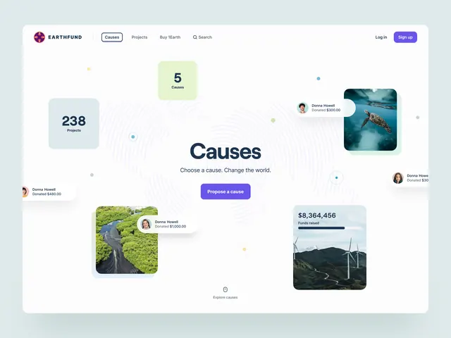 Earthfund impact dashboard with scattered layout, minimal, organic, light