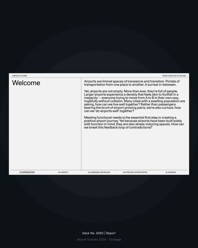 Editorial report page with welcome spread, editorial, dark-mode, dark