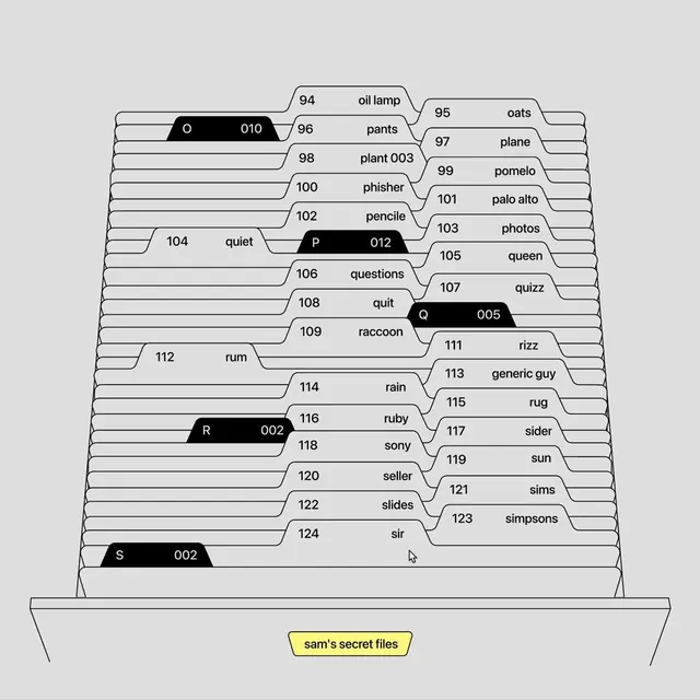 Filofax-style index system with alphabetic tabs, minimal, geometric, dark