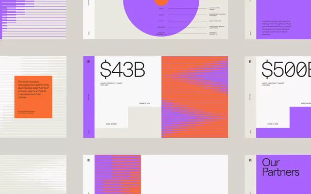 Fintech dashboard with purple and orange gradient blocks, gradient-heavy, geometric, warm