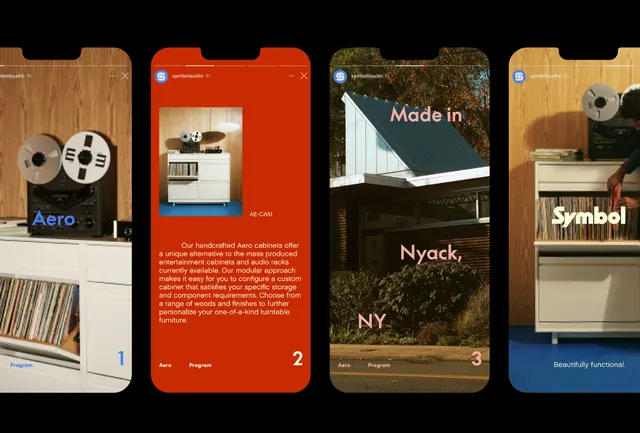 Mobile product showcase cards in warm palette, minimal, photographic, warm