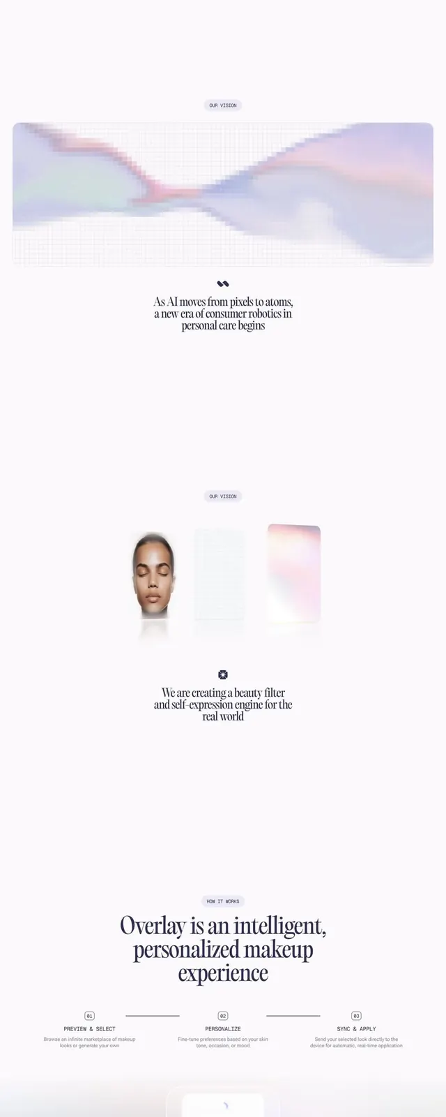 Beauty technology website with gradient data visualization, minimal, light-mode, light