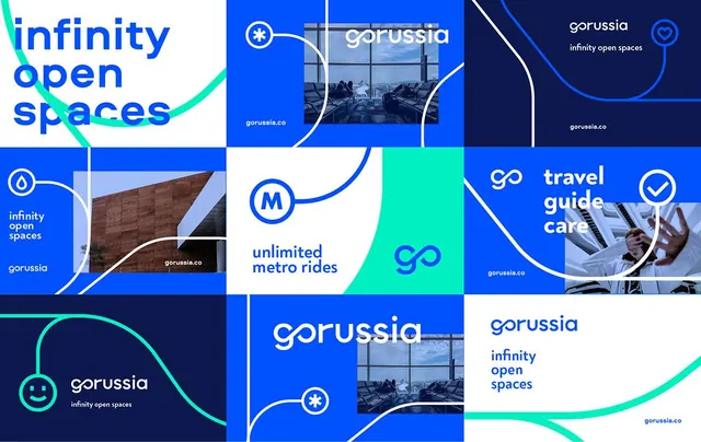 Gorussia brand identity grid system, minimal, geometric, cool