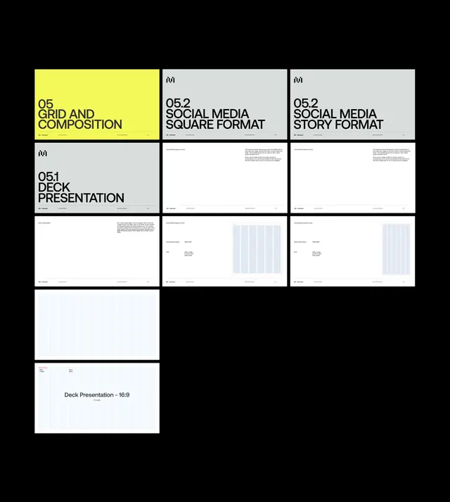 Design system overview grid with yellow emphasis, minimal, swiss, monochrome