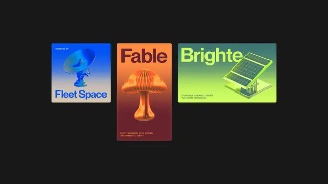 Three-card modular concept graphics with gradient fills, flat, gradient-heavy, vibrant
