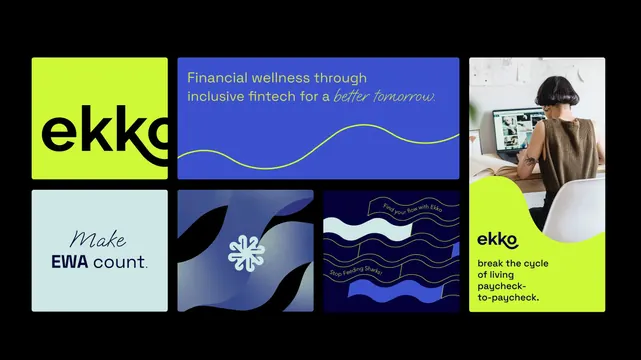Ekko fintech brand system moodboard, minimal, corporate-clean, light