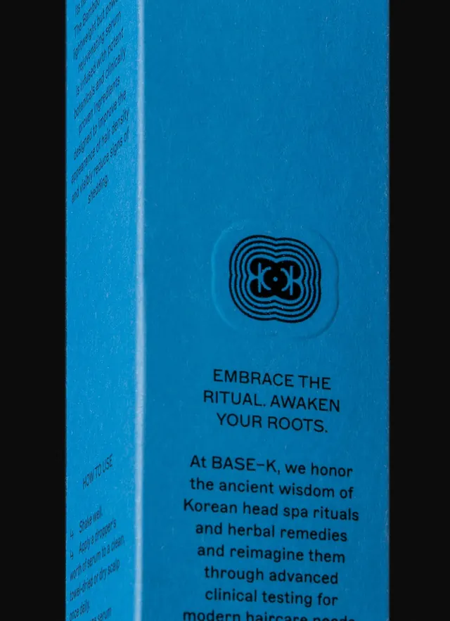 BASE-K Korean skincare packaging with concentric geometric logo, minimal, geometric, cool