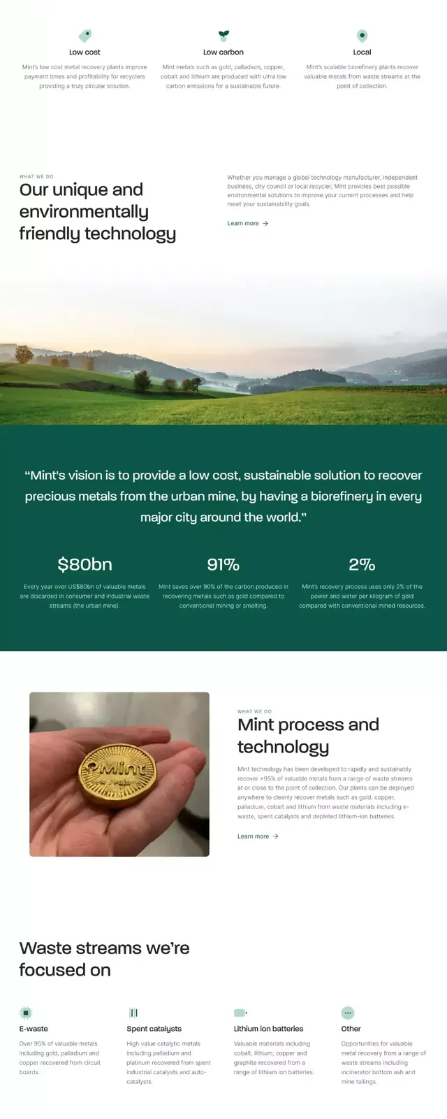 Precious metals refining sustainability hero, minimal, corporate-clean, light