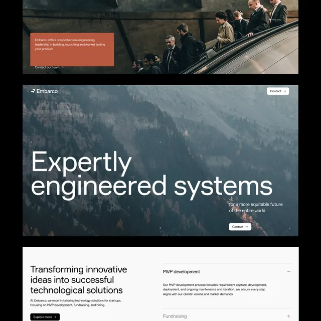 Expertly engineered systems dark landing page collage, corporate-clean, minimal, dark