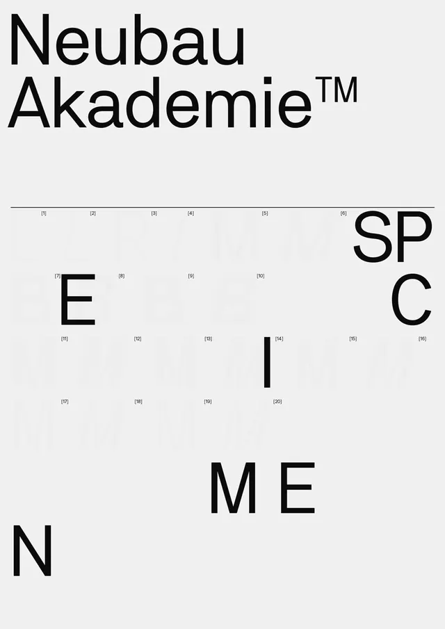 Neubau Akademie Typography Layout, brutalist, minimal, monochrome