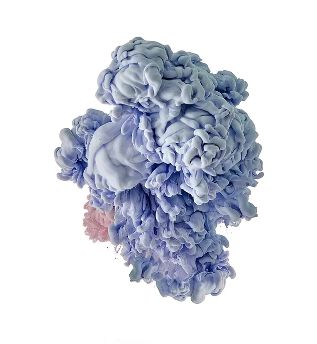 Swirling voluminous blue abstract sculpture, abstract, 3d-render, light