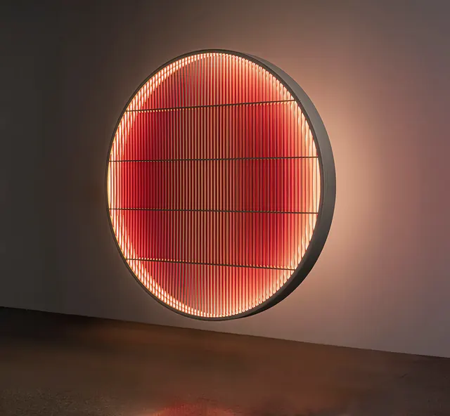 Neon tube sculptural installation, 3d-render, geometric, vibrant