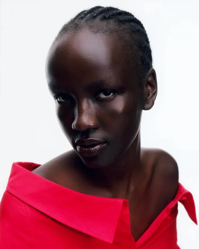 Portrait of a Woman in Red, minimal, photographic, vibrant