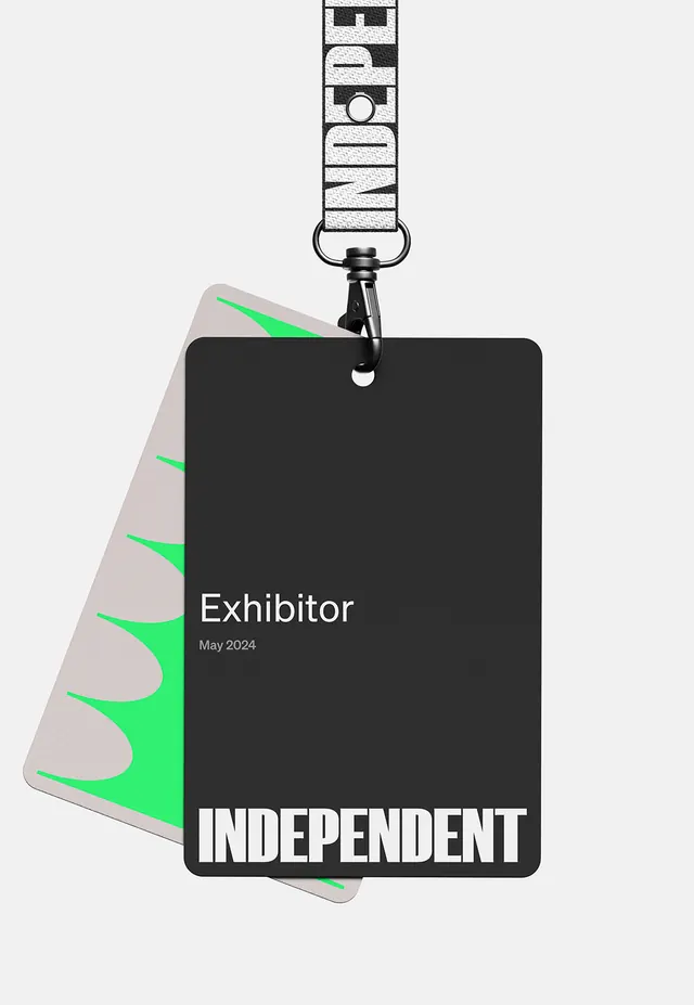 Independent Exhibitor Identity, minimal, boxed, high-contrast