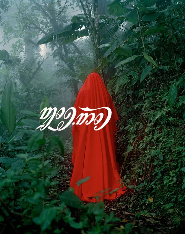 Red Garment in Jungle, organic, photographic, vibrant