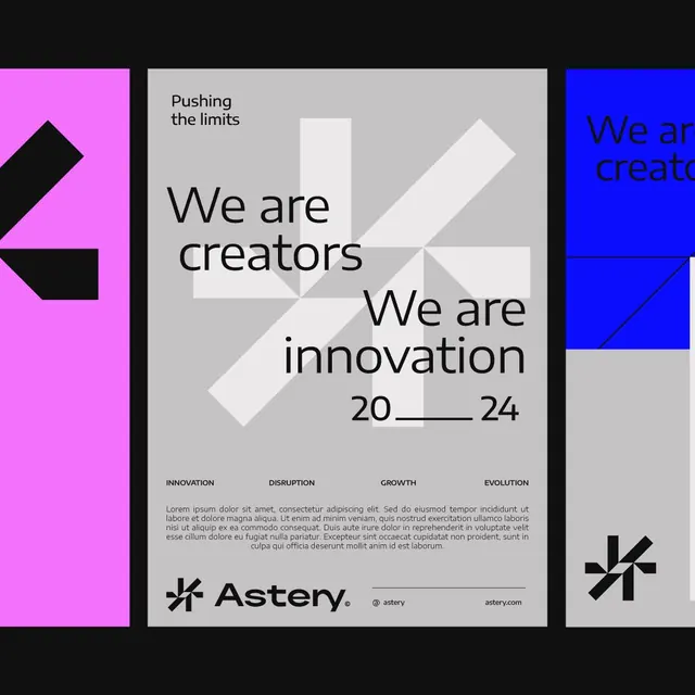 Astery conference poster with rotated geometry, geometric, minimal, dark