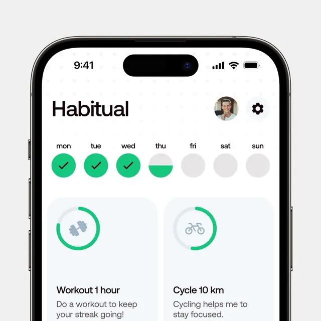 Fitness habit tracker mobile interface, minimal, light-mode, light