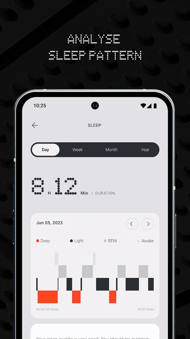 Sleep tracking mobile dashboard, minimal, flat, light