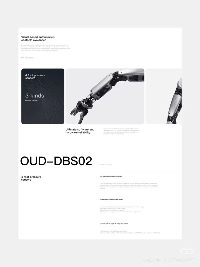 Robotics product tech specs layout, minimal, technical, light