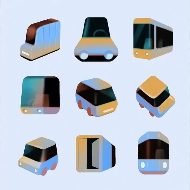 Low-poly 3D vehicle concepts grid, 3d-render, minimal, cool