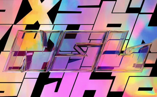 Iridescent Geometric Typography, neo-brutalist, gradient-heavy, vibrant