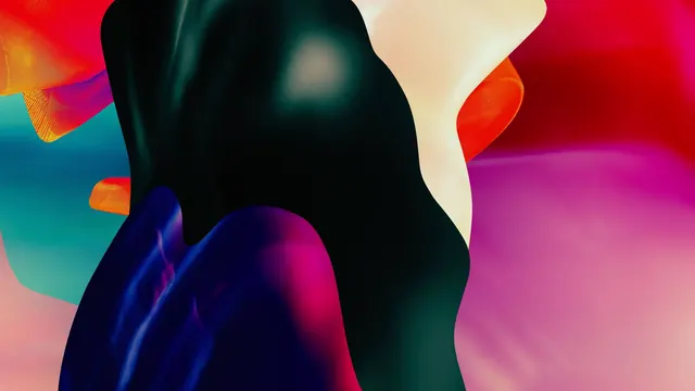 Vibrant abstract flowing fabric sculpture, 3d-render, abstract, vibrant